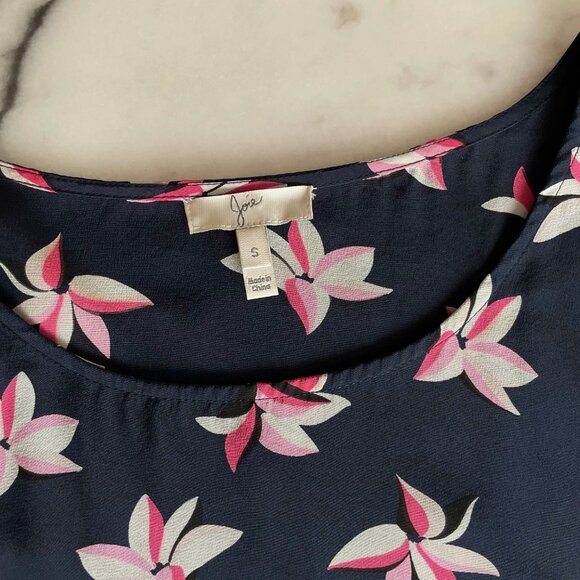 Joie Silk Navy and Floral Short Sleeve Blouse - Picture 4 of 8